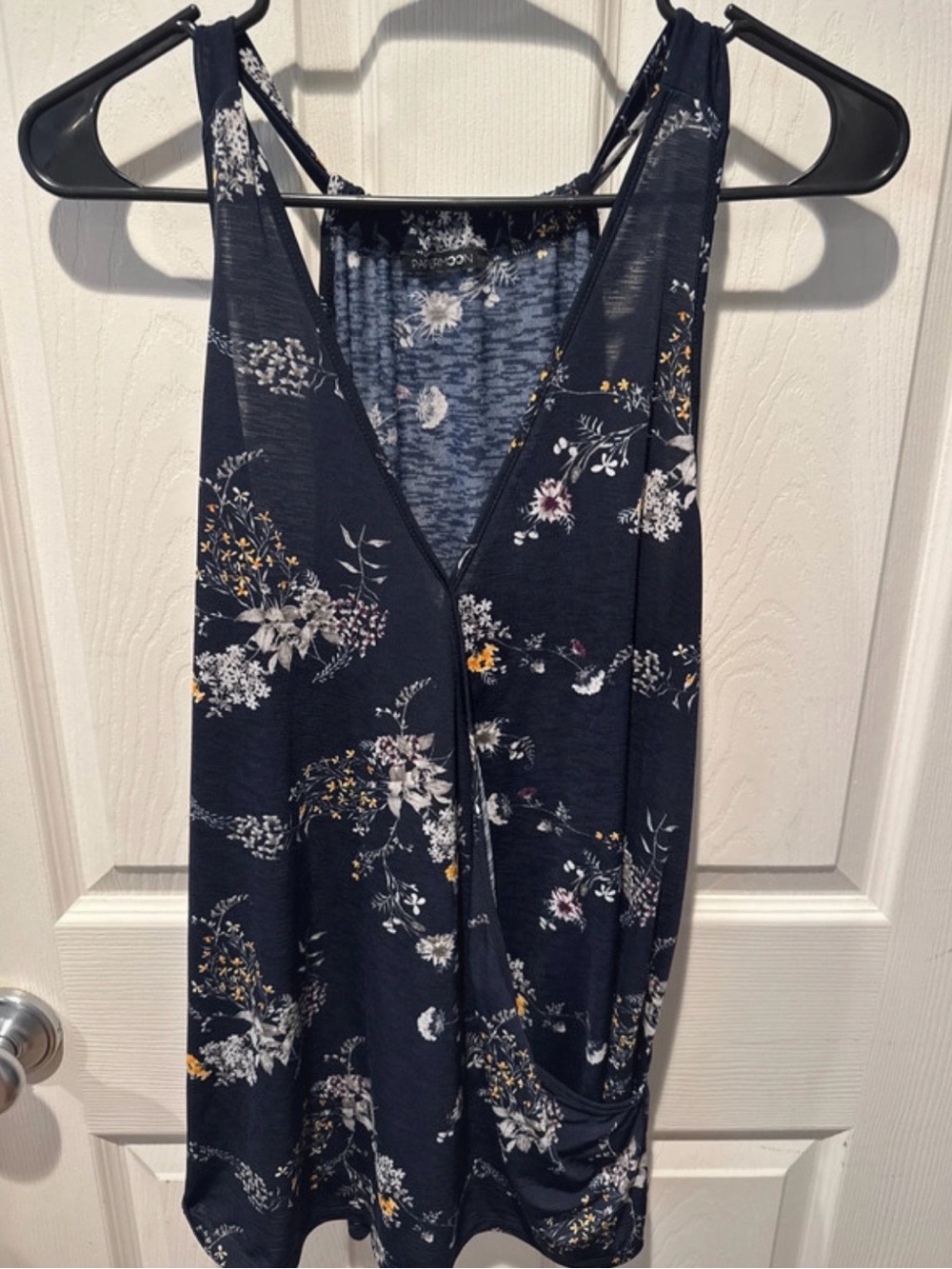 Papermoon Navy Floral V-Neck Tank with Yellow Accents